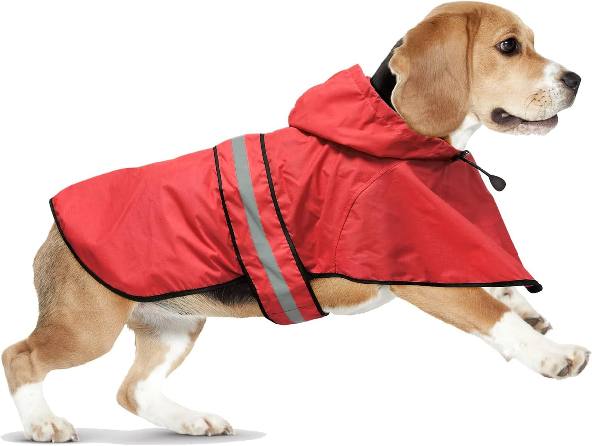 Reflective Dog Raincoats Hooded - Waterproof Lightweight Dog Raincoat Slicker Poncho, Adjustable Safety Dog Rain Coat Jacket for Small, Medium, Large Dogs (Medium, RED)