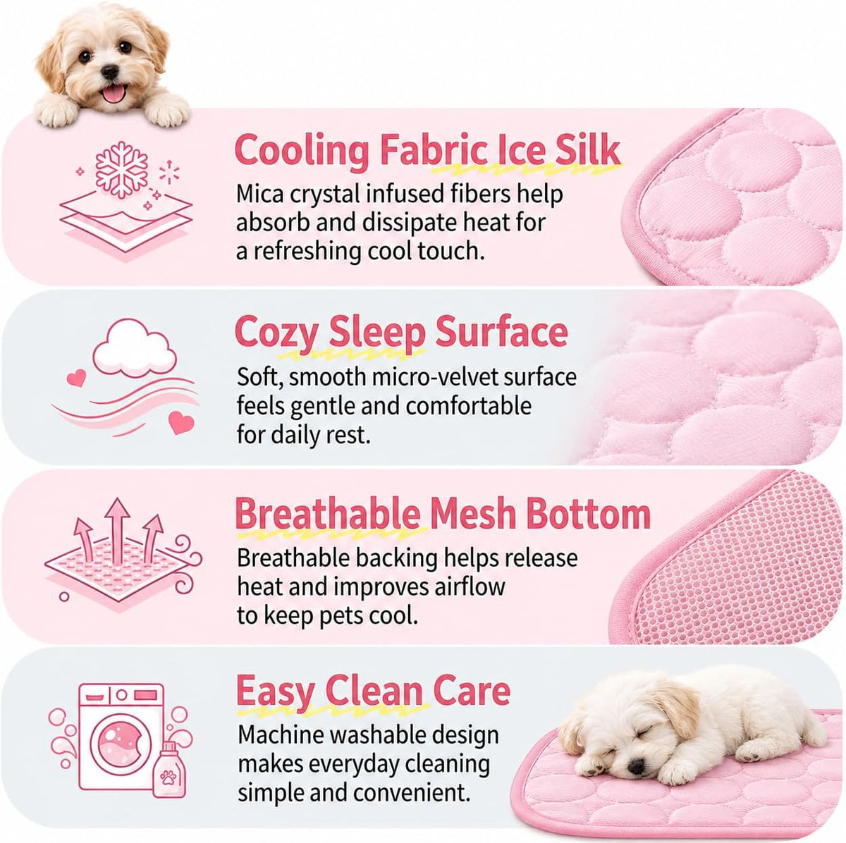 Small Dog Cooling Mat Ice Silk 16X12In Pet Summer Pad for Cats Pink