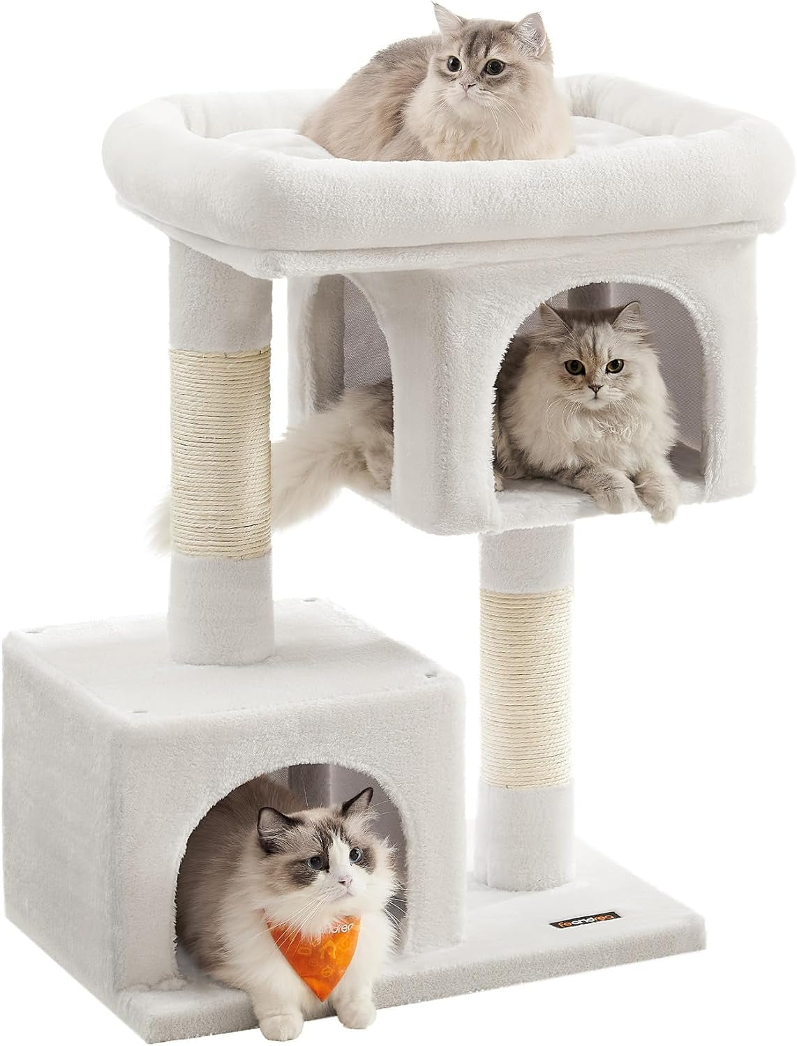 Feandrea Cat Tree, 33.1-In Cute Cat Tower, Plush Kitten Condo, Cream White