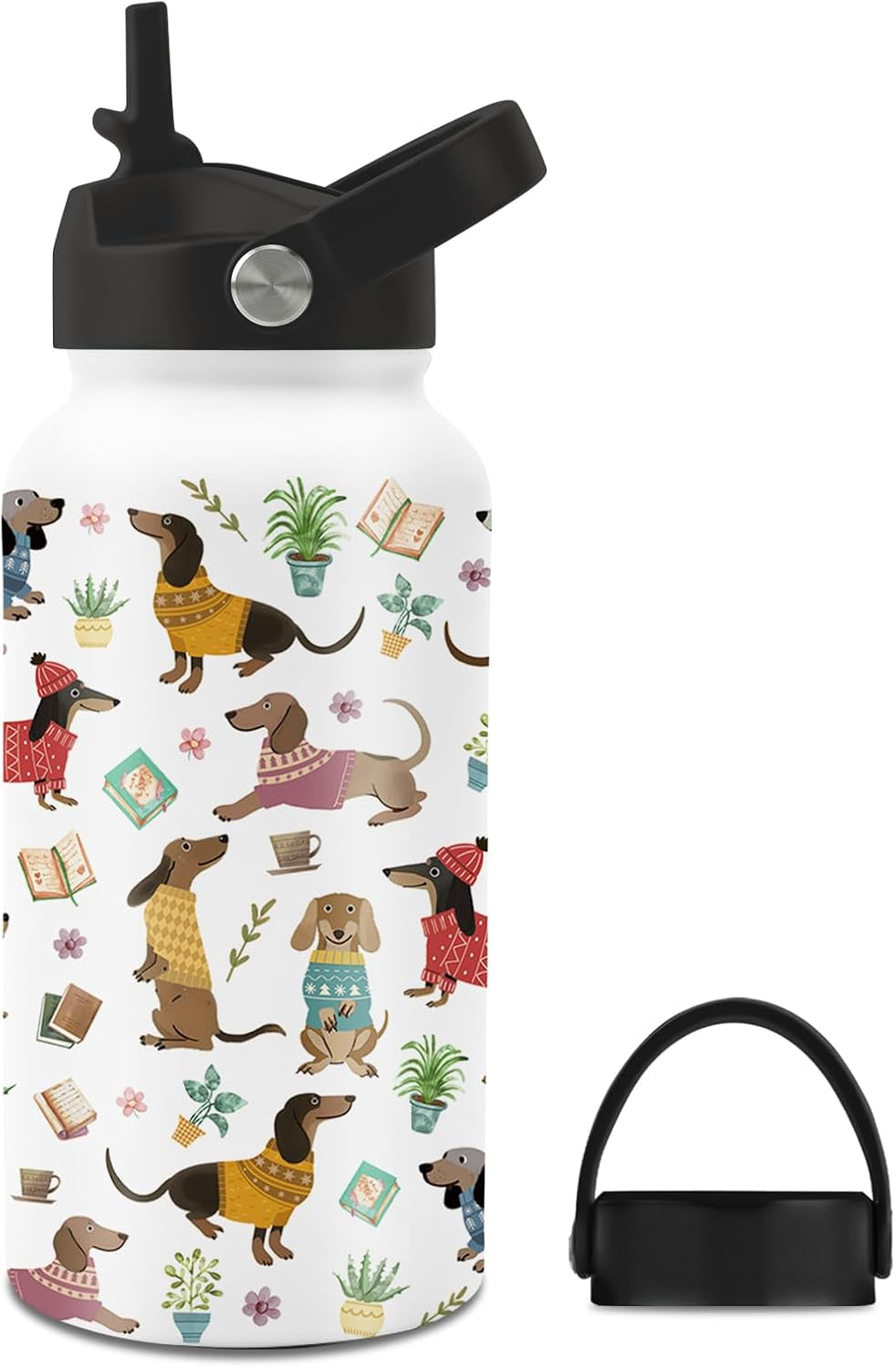 Gifts for Dog Lover, 25Oz Dogs Water Bottle with 2 Lid & Straw - Puppy Insulated Water Bottles, Bpa-Free Leakproof Stainless Steel Sports Waters Bottle for School Travel, Gift Cup for Dogs Mom Dad
