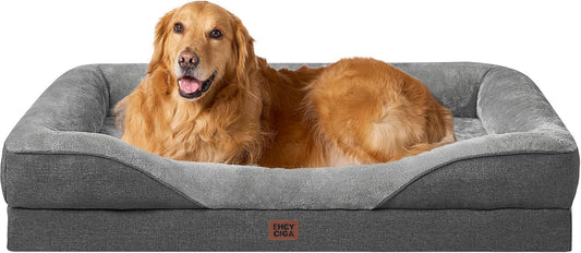 EHEYCIGA Orthopedic XL Dog Bed for Large Sized Dog, 42X30X7.5 Inch Extra Large Memory Foam Dog Couch Bed with Sides, Waterproof Liner & Washable Removable Cover, Bolster Pet Sofa, Grey