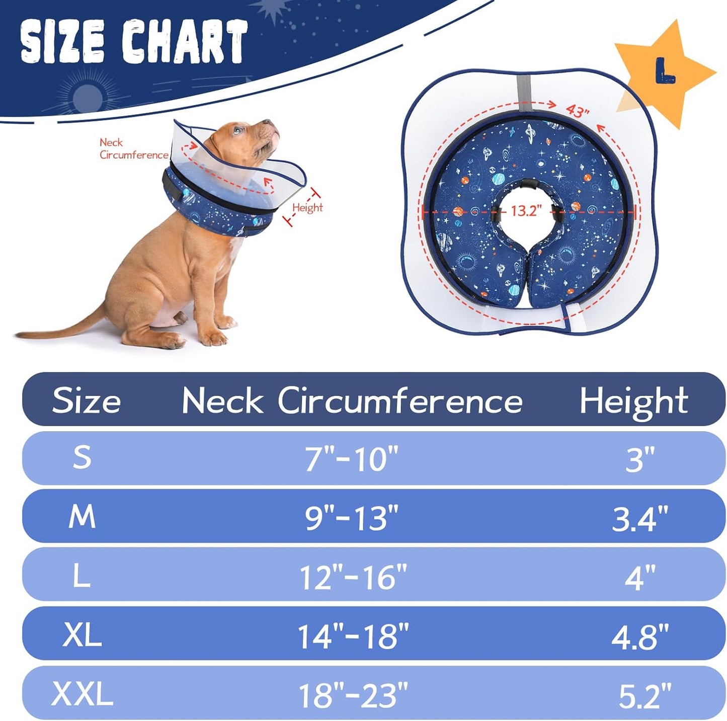 Elevated Inflatable Dog Cone Collar to Stop Licking, Dog Donut Collar after Surgery, Soft Pet Cone Alternative for Small Medium Large Dogs
