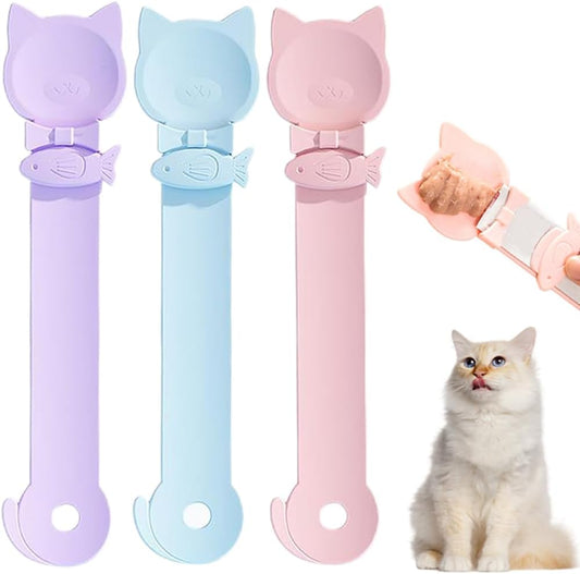 PETPAWLOVELY-3PCS Cat Treat Spoon Squeeze,Cat Strip Feeder Spoon,Easy Feeding Spoon for Licky Treats,Pet Food Spoon for Wet Food, Suitable for Churu Paste Treat(3 Color)