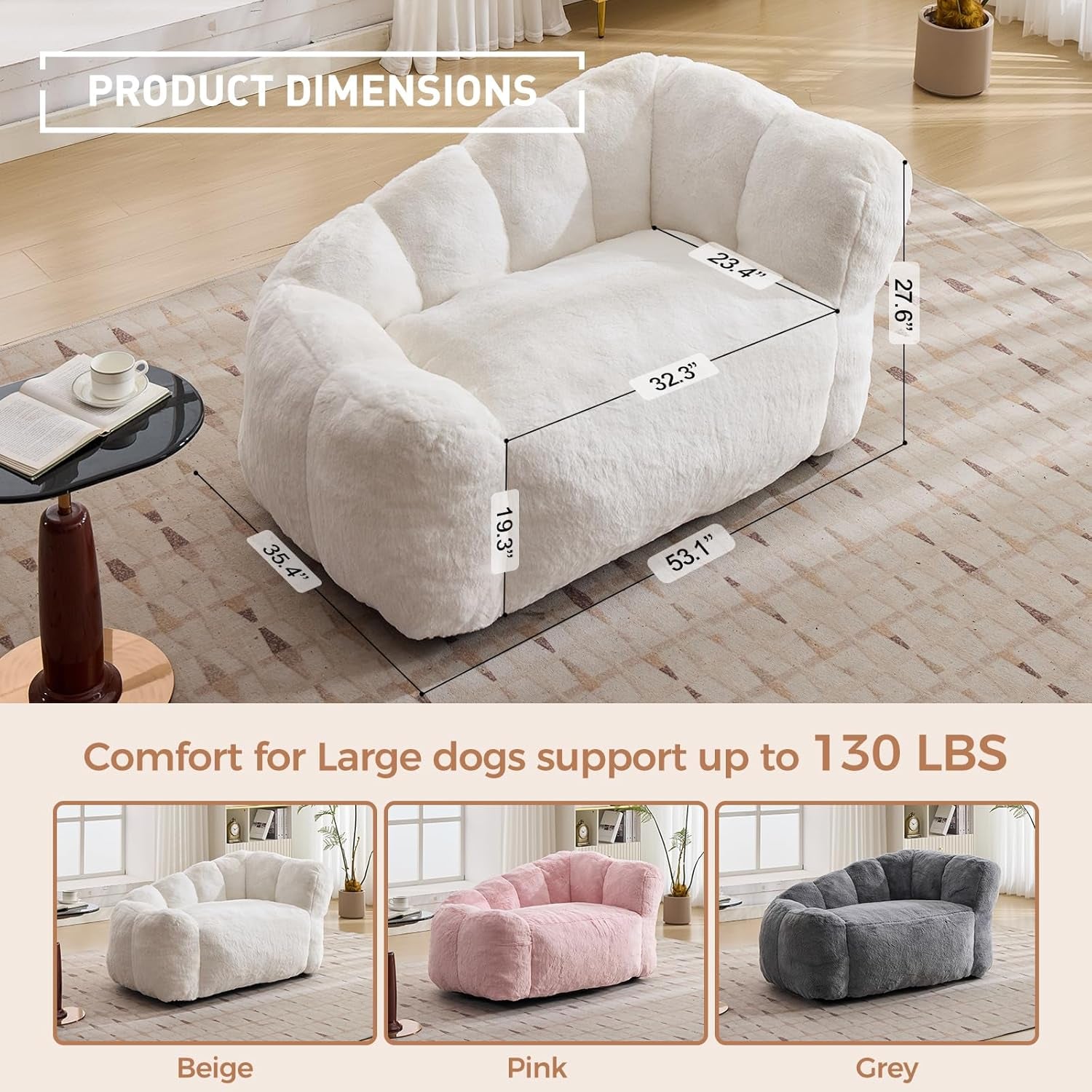 51 Inch Dog Sofa Couch for Large Medium Dogs up to 130 Lbs, Memory Foam Pets Sofa with Faux Fur Fabric Beige