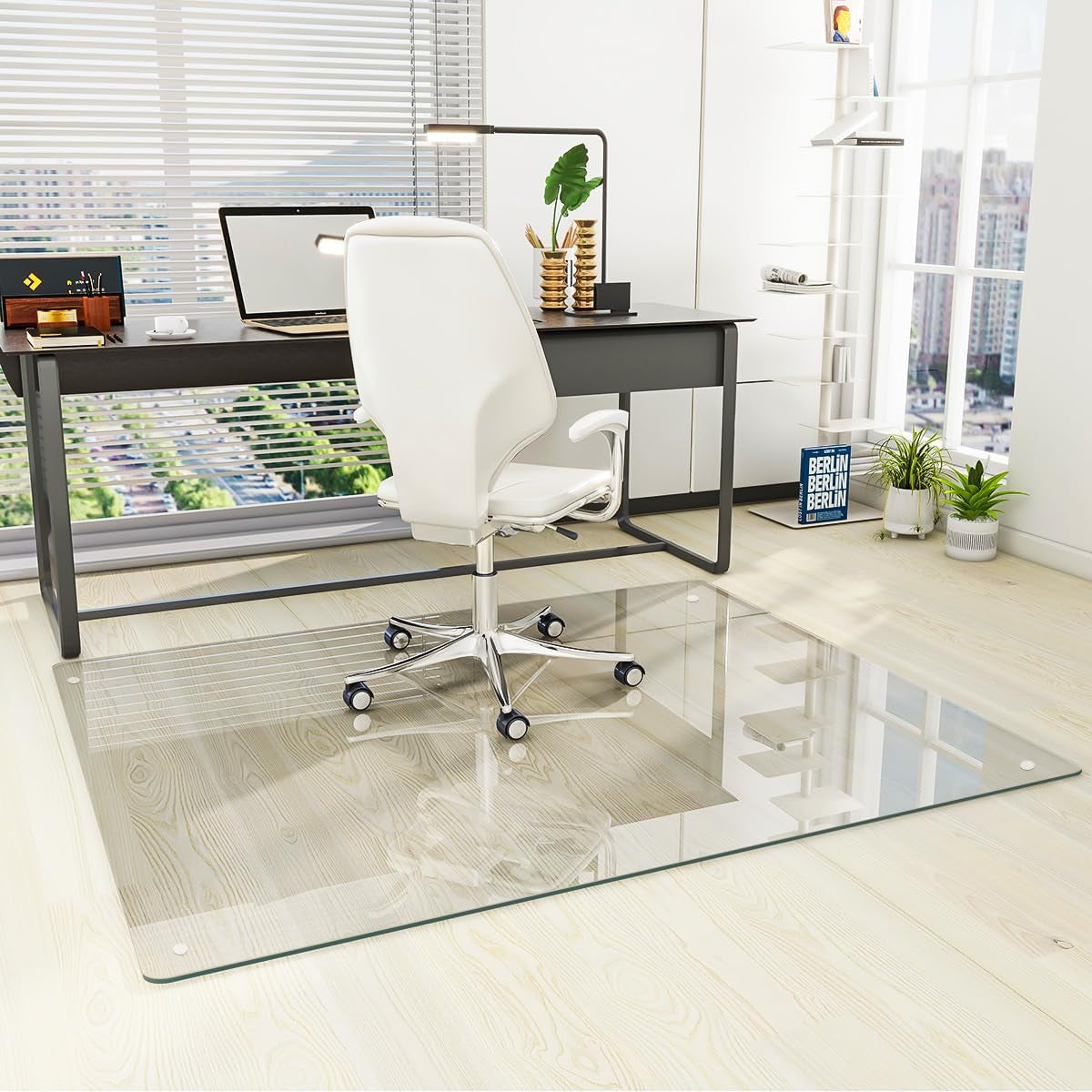 [Tempered Glass] 46" X 55" Glass Office Chair Mat for Carpet
