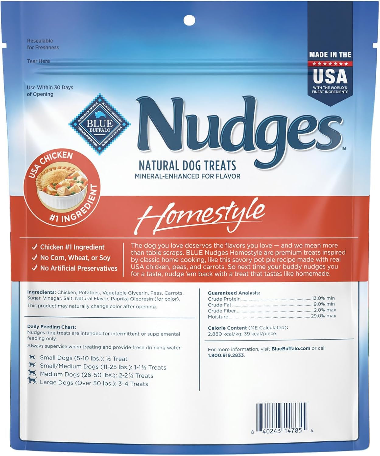 Blue Buffalo Nudges Chicken Homestyle Natural Dog Treats, Pot-Pie-Inspired Recipe, Healthy Reward or Training Treat, Made in the USA with Real Chicken, No Artificial Preservatives, 16 Oz.