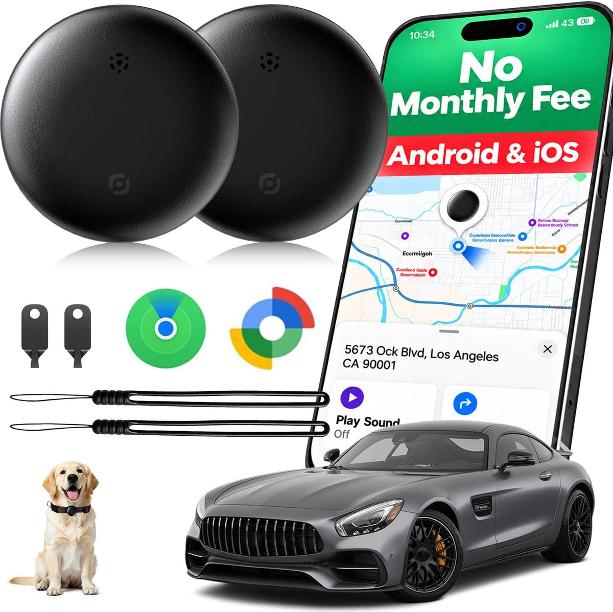 GPS Tracker for Vehicles No Subscription, Ios & Android, 2 Pack