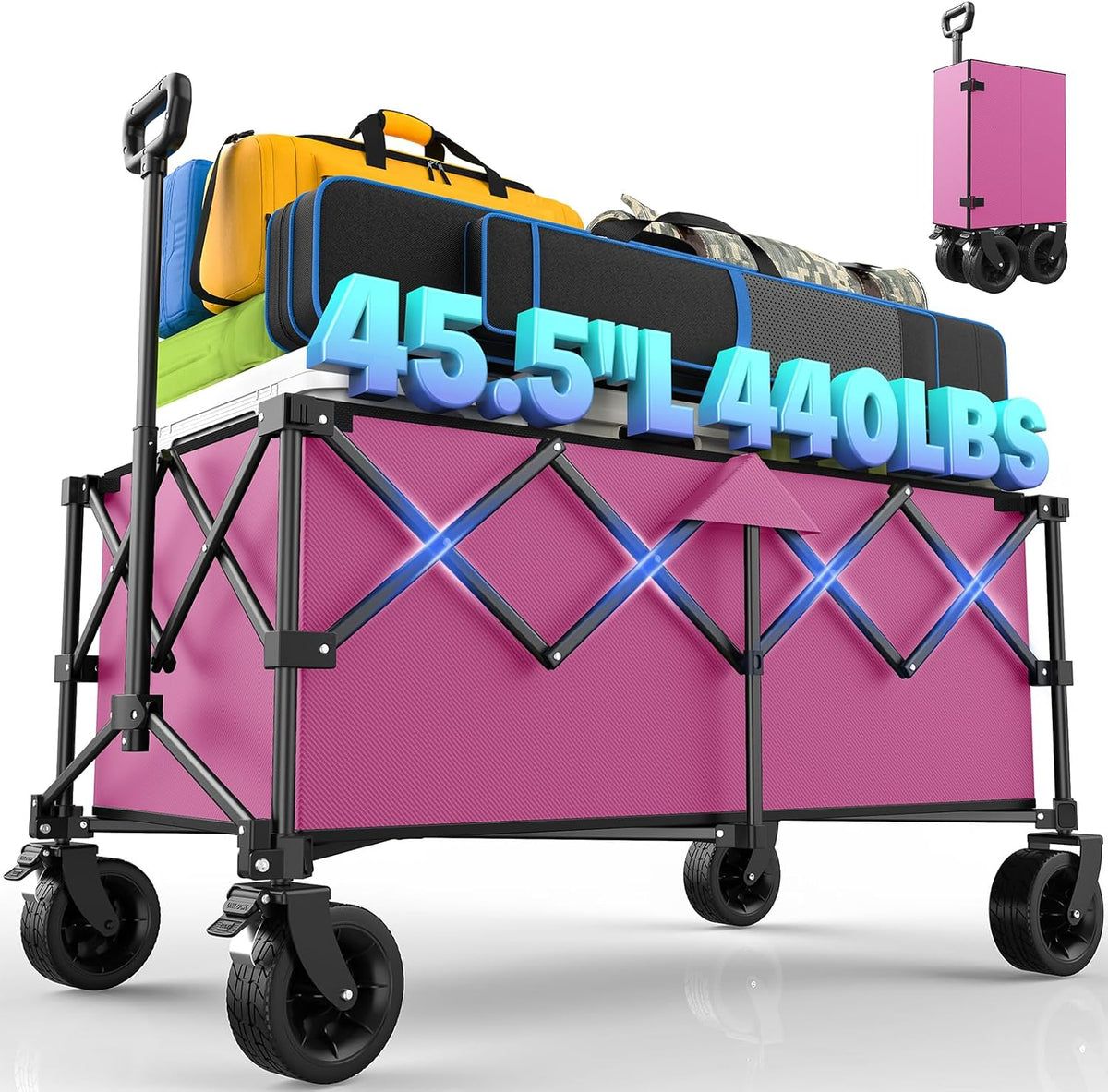 45.5" L Kitsure Collapsible Wagon with Wheels, 440LBS Heavy Duty Cart