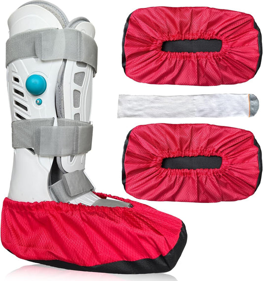 Air Cam Walking Boot Covers 2 Pcs, Fracture Medical Cast Boots Shoe Covers for Broken Foot Ankle Recovery with Waterproof Anti-Slip and Washable (Large)