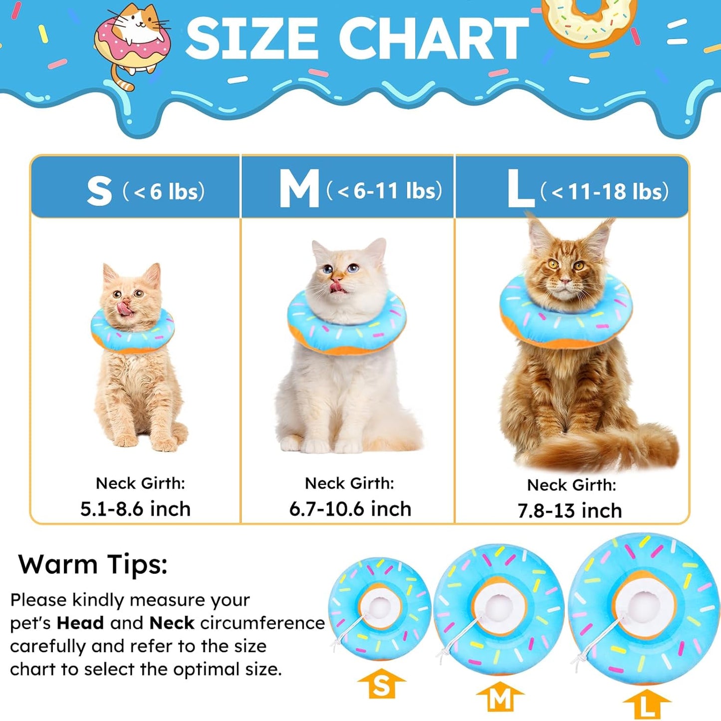 Hpetppy Cat Cone Collar Soft, Cat Recovery Collar for Wound Healing Cute Donut Adjustable Kitten Cones to Stop Licking Comfortable Lightweight Neck Elizabethan Collars for Cats Kittens after Surgery