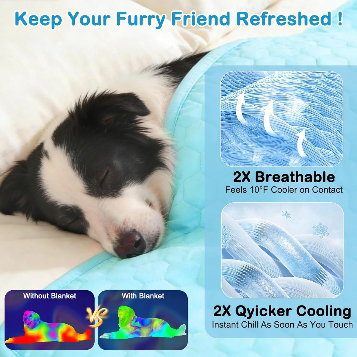 Vivifying Cooling Mat for Dogs, 40" X 30" Waterproof Reversible Dog Cooling Mat with Ice Silk, Thick & Durable Summer Blanket for Sofa, Bed, Crate, Car Seat (Cyan)