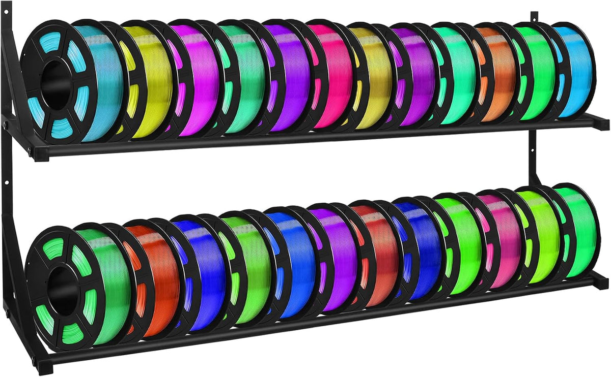 Upgrade 3D Printer Filament Storage Rack - Holds 24 Rolls, Heavy Duty Wall Bracket Shelves for Abs/Pla/Tpu/Nylon Accessories, Spool Holders