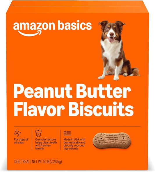Amazon Basics Crunchy Dog Biscuits Peanut Butter Flavor Dog Treats 5 Lb. Box
