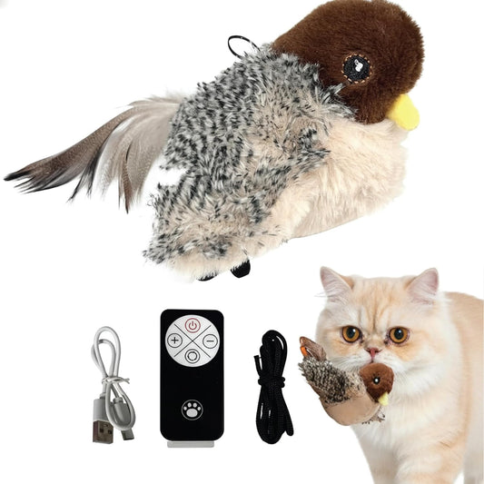 Furso Interactive Cat Toys for Indoor Cats, Remote Control Flapping Bird Toy (Not Flying), Rechargeable Type C-USB Plush, Lifelike Chirping Sounds & Motion Sensor, Feline Exercise & Mental Stimulation