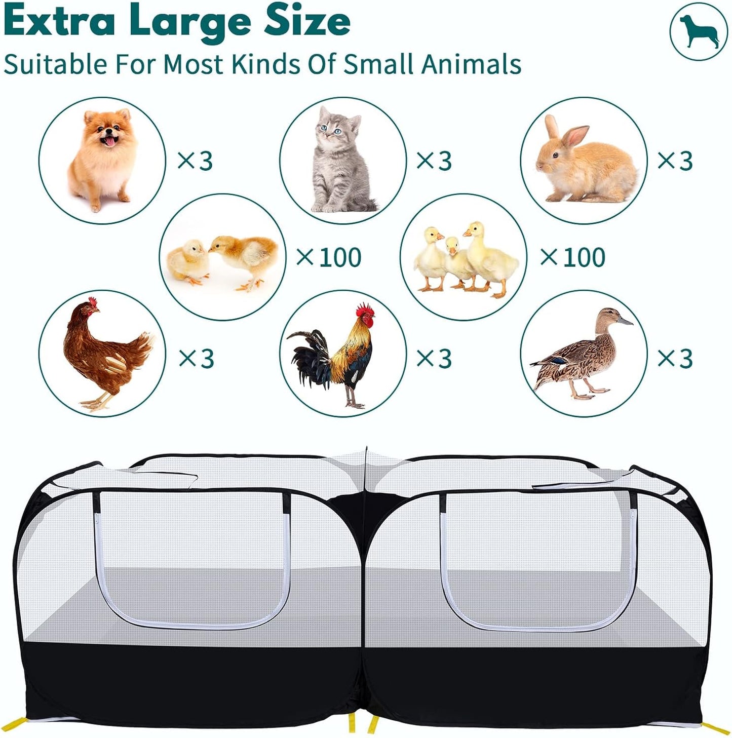 Small Animals Playpen,Pet Cage Tent Large Chicken Run Coop with Detachable Bottom Breathable Transparent Mesh Walls, Foldable Pet Enclosure for Puppy Kitten Rabbits Indoor Outdoor Playpen