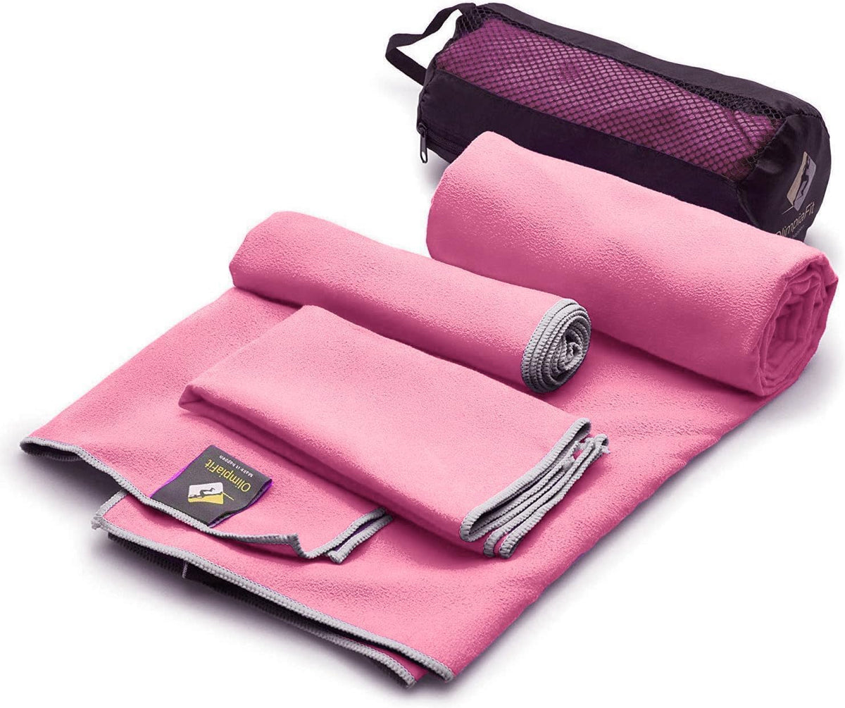 Olimpiafit Quick Dry Towel - 3 Size Pack of Lightweight Microfiber Travel Towels W/Bag - Fast Drying Towel Set for Camping, Beach, Gym, Backpacking, Sports, Yoga & Swim Use