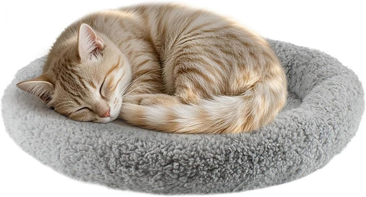 Small Cat Bed Mat with Surrounding Pillow, 11.81" round Pet Cushion for Cats Puppy Rabbits Curling Sleep, Indoor Furniture/Carrier/Crate Pet Self Warming Pad, Washable, Small