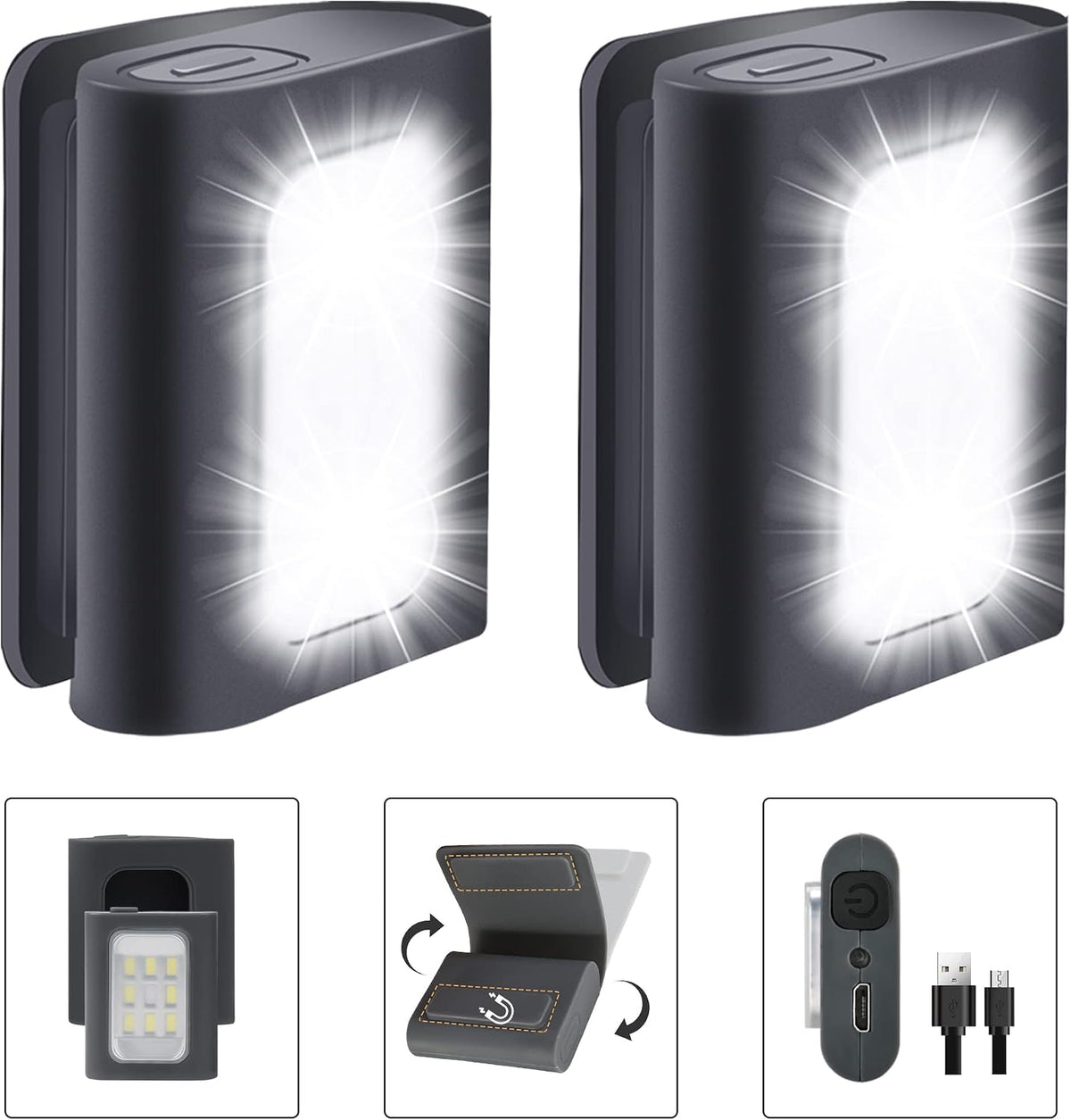 Molrebe 2 Pack Clip on Running Lights, Rechargeable Magnetic Safety Lights