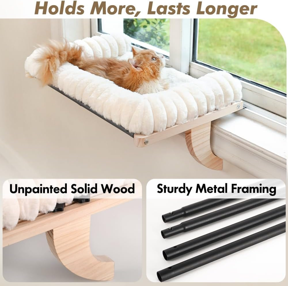 Cloud-Soft Cat Window Sill Perch, Zipper Design Cushion Pet Bed, L