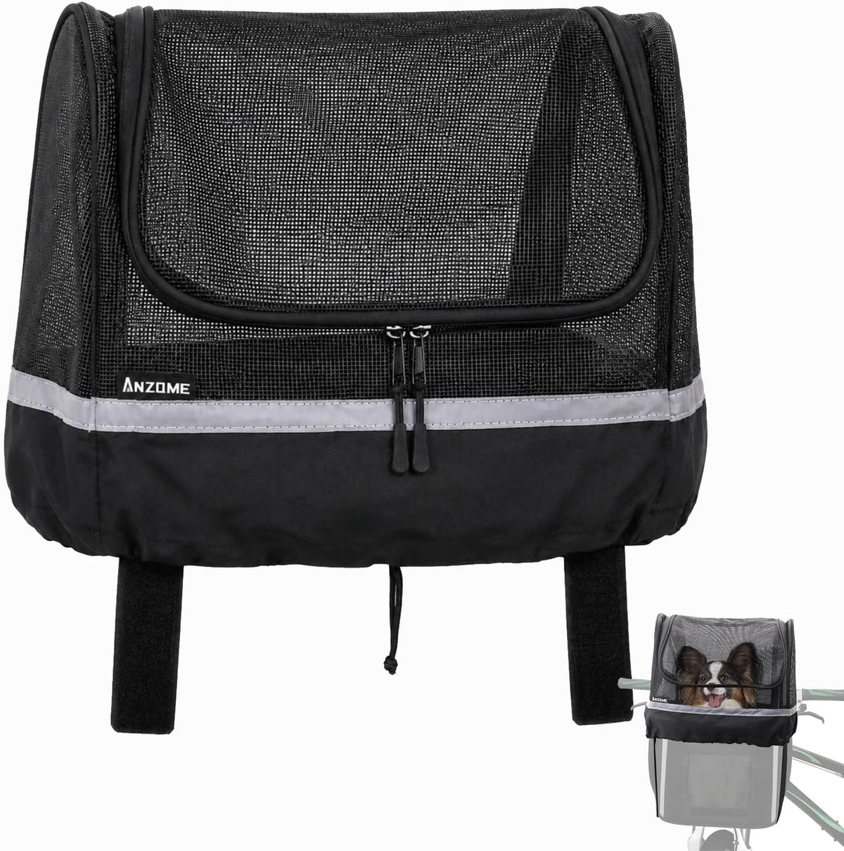 ANZOME Dog Bike Basket Cover, Drawstring Mesh Pet Safety Cover, Breathable