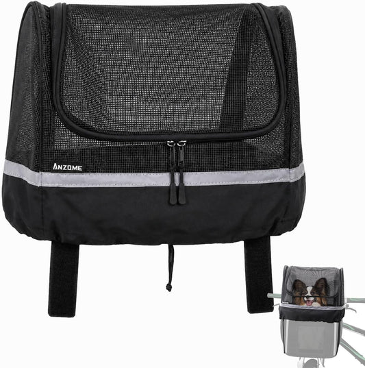 ANZOME Dog Bike Basket Cover, Drawstring Mesh Pet Safety Cover, Breathable