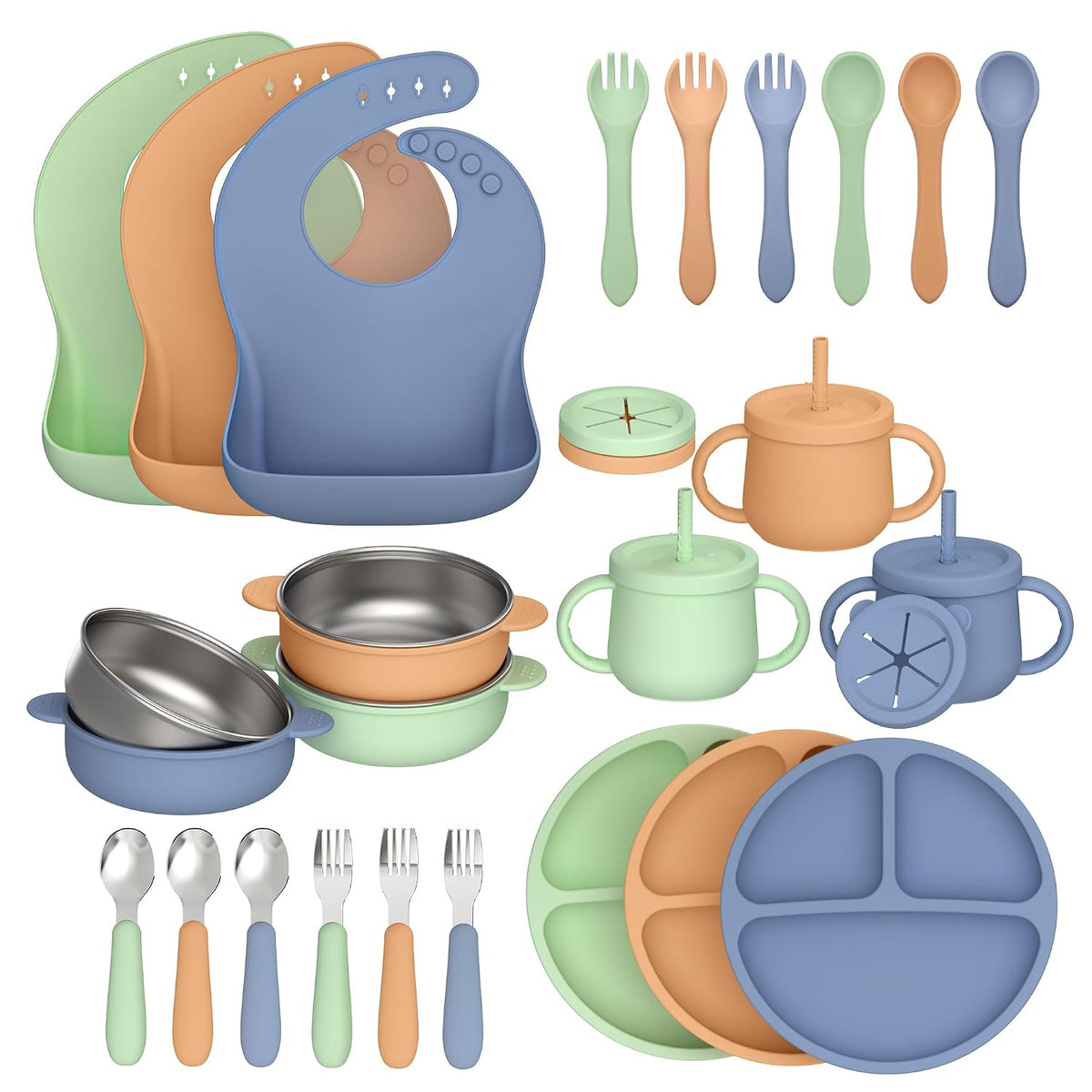 27PCS Silicone Baby Feeding Set, Versatile, for Baby LED Weaning