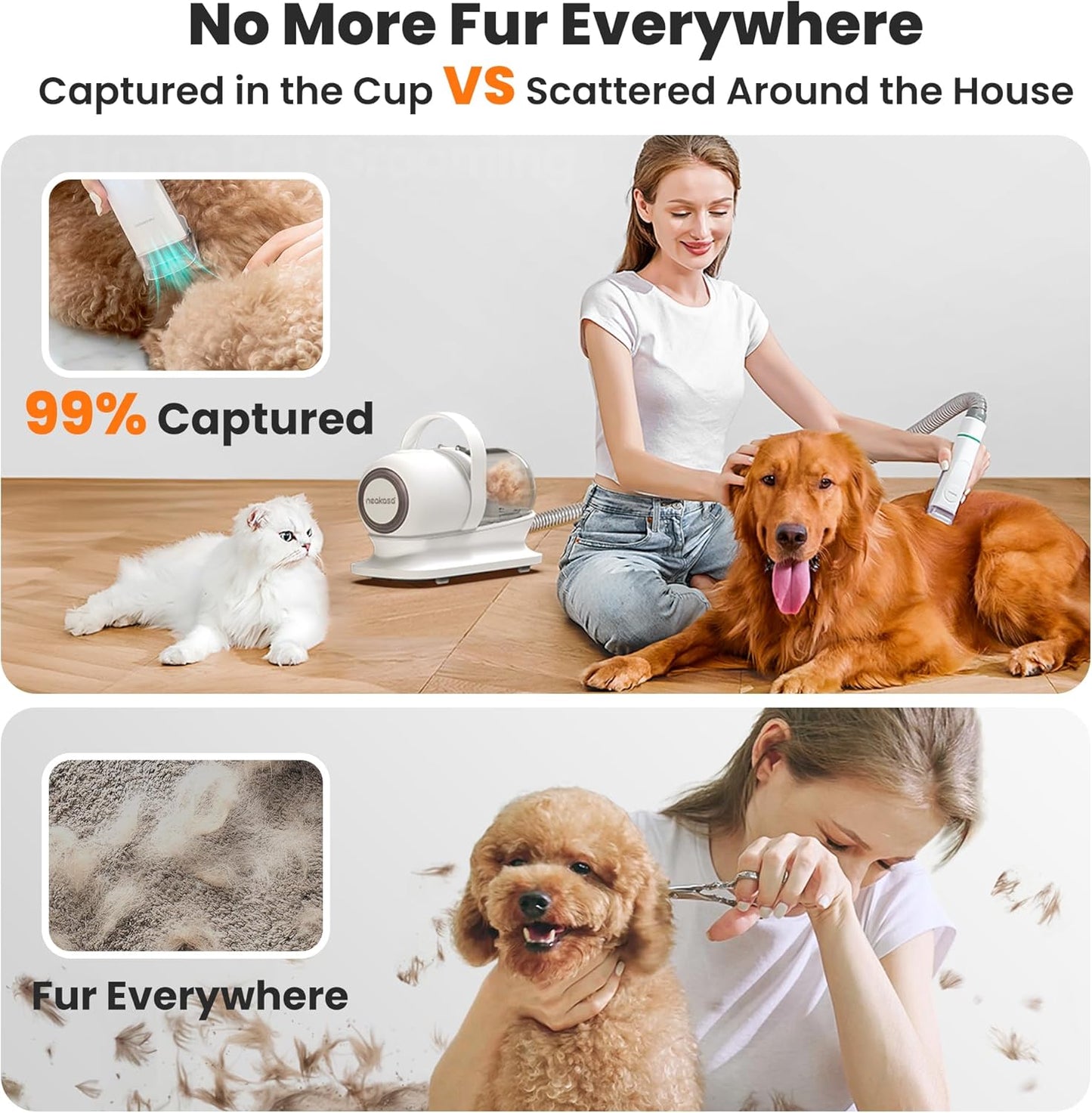 Neakasa P1 Pro Dog Grooming Vacuum Kit, 6-In-1 Pet Hair Grooming with Clippers and Vacuum, 9000Pa Suction, Low Noise, 1L Dust Cup for Home Shedding & Trimming