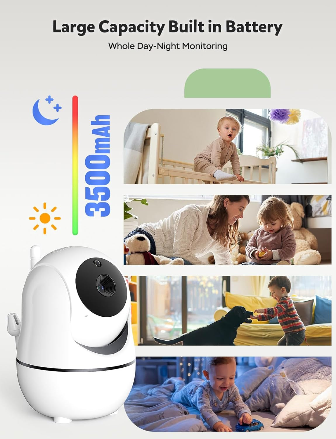 Goodbaby 5" Baby Monitor with Camera and Audio, No Wifi Secure FHSS, 30-Hour Battery, Remote PTZ, Auto Night Vision, Room Temperature, Two-Way Audio，Lullabies，1000Ft Range