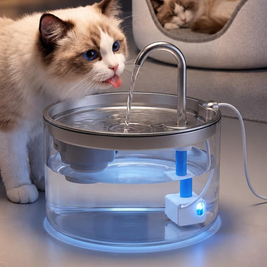 Glass Cat Water Fountain, 2.8 L, Faucet-Style Flow