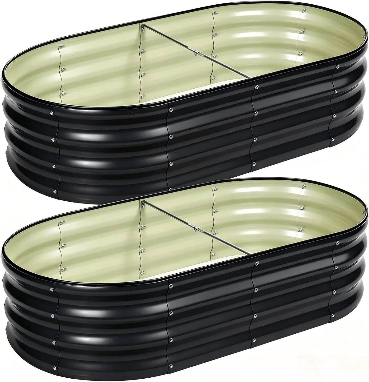 2 PCS Galvanized Raised Garden Bed 4X2X1 Ft, Oval Metal Outdoor Planter Box Kit with Safety Rubber Edge, Easy Assemble Bottomless Large Planting Container for Vegetable, Flower, Fruit, Grey