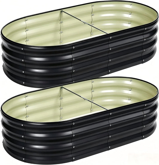 2 PCS Galvanized Raised Garden Bed 4X2X1 Ft, Oval Metal Outdoor Planter Box Kit with Safety Rubber Edge, Easy Assemble Bottomless Large Planting Container for Vegetable, Flower, Fruit, Grey