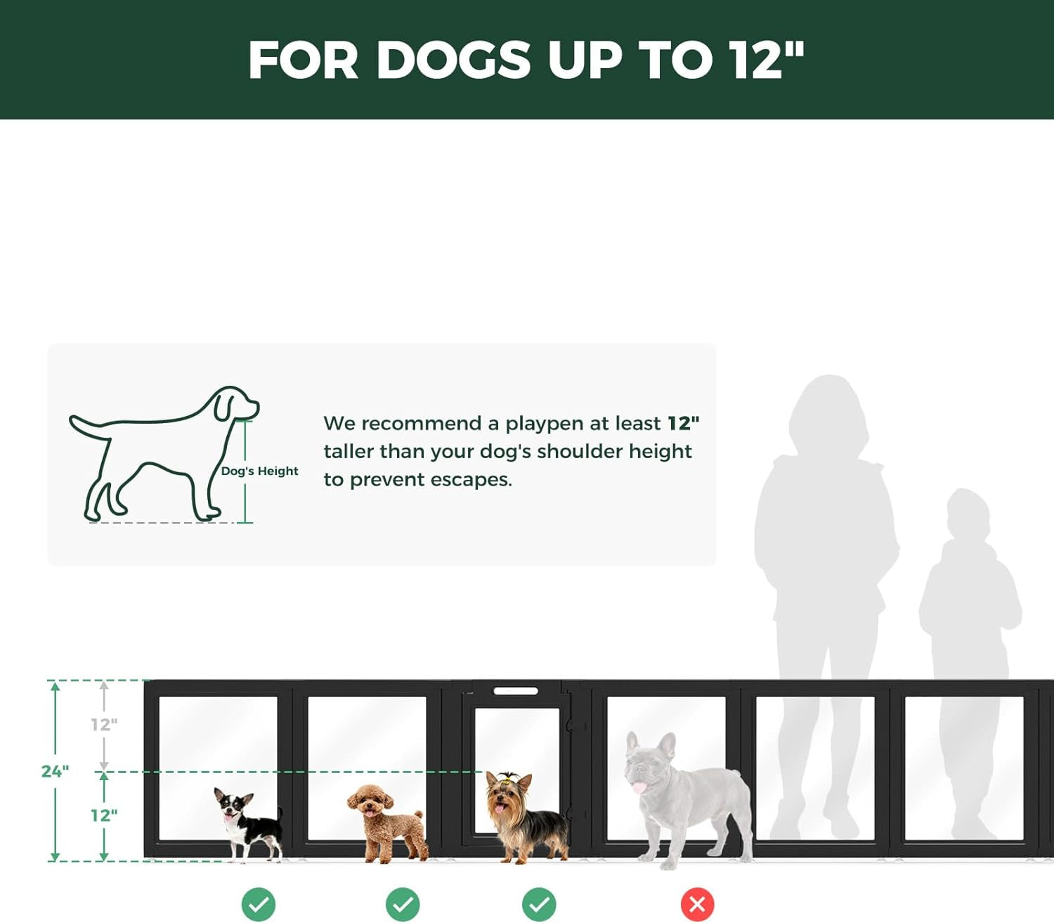FXW Auraspace Acrylic Indoor Dog Playpen for Puppies and Small Dogs, 24 Inch, 12 Panels, Black