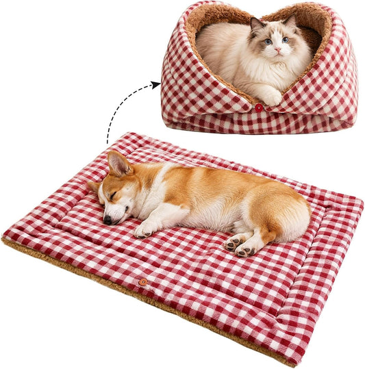 Cat Bed for Indoor Self Warming Cat Bed Mat Ultra-Soft Plaid Dog Beds