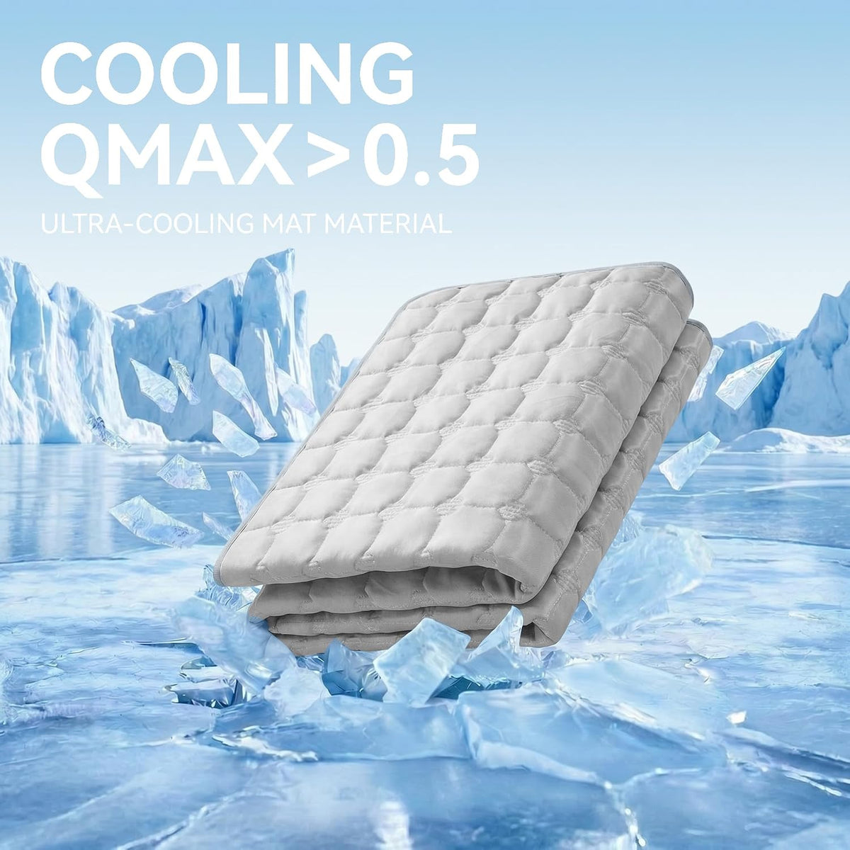 Funfurry Cooling Mat for Dogs，44"X32" Extra Large Pet Pad，Q-Max>0.5 Rapid Cooling Dense Weave Fabric，Washable Kennel Mat with Non-Slip Bottom (Light Grey, XL)