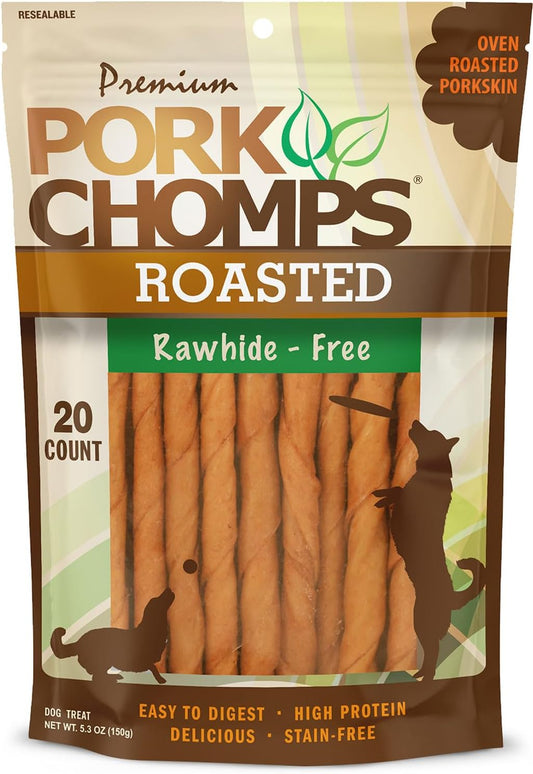 Pork Chomps Roasted Pork Skin Dog Chew 5In Mini Twists 20Ct