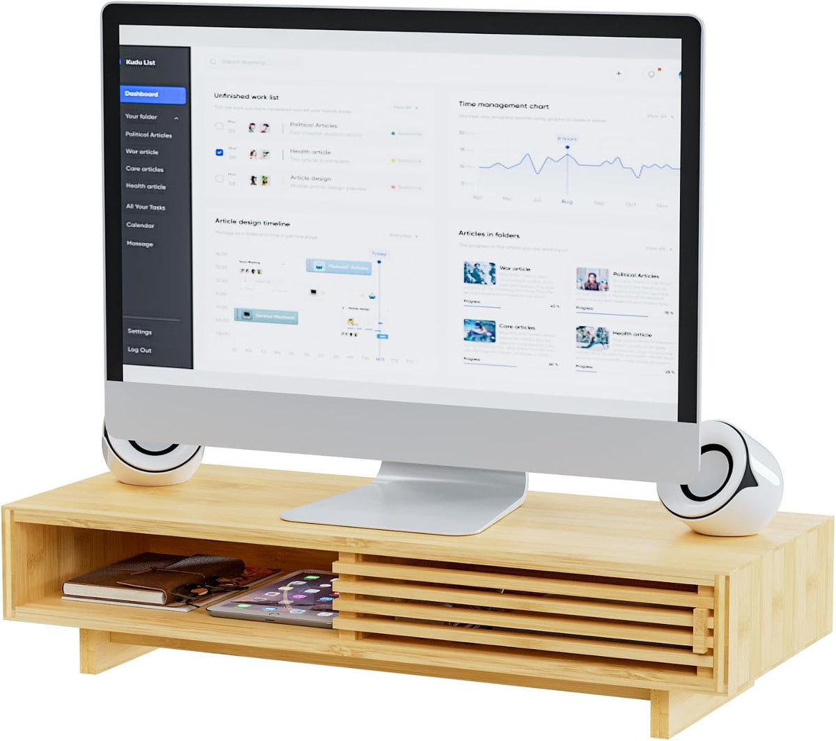 Zri Bamboo Computer Monitor Stand with Drawer, Dual Laptop Stand for Desk,Single Monitor Riser with Storage,Wood Office Desk Organizer & Accessories