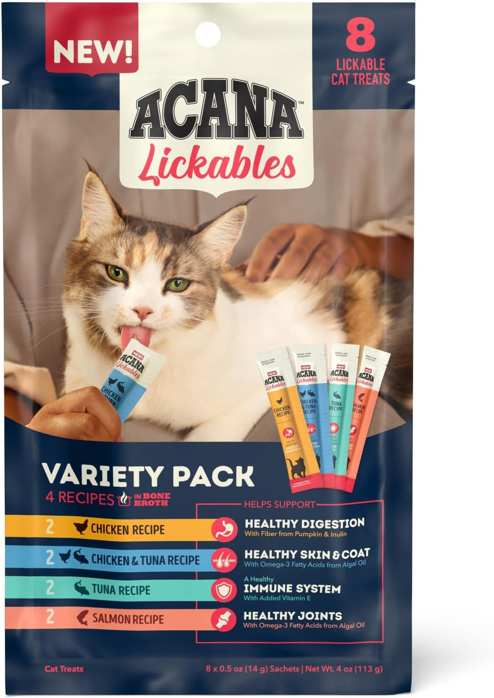 ACANA Lickables Cat Treats Variety Pack: .5Oz Tubes (8 Count, 2 of Each)
