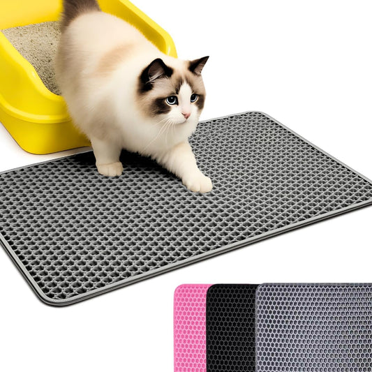 Andalus Brands Large Cat Litter Mat - Waterproof & Urine-Proof Litter Box Mat, Non-Slip Kitty Litter Mats for Floor, Easy to Clean Litter Trapping Design (30" X 24", Grey)