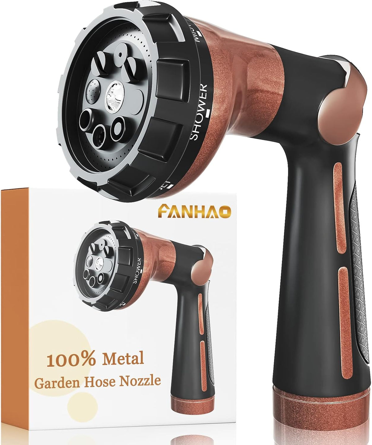 FANHAO Heavy Duty Garden Hose Nozzle, Metal Hose Sprayer Easy Thumb Control