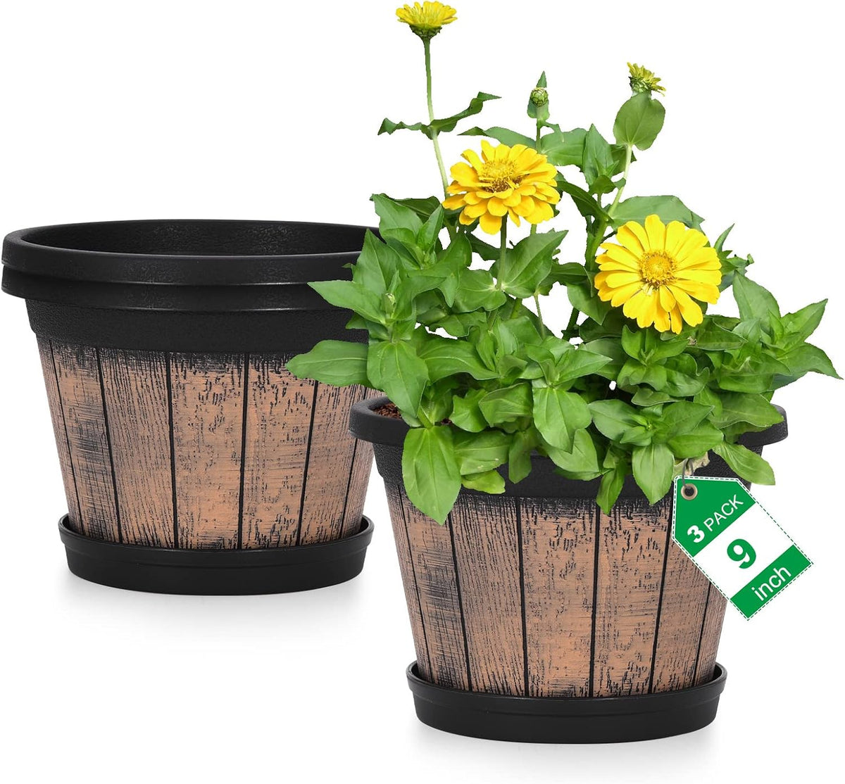 Quarut Plant Pots Set of 3 Pack 9 Inch with Drainage Holes & Saucer