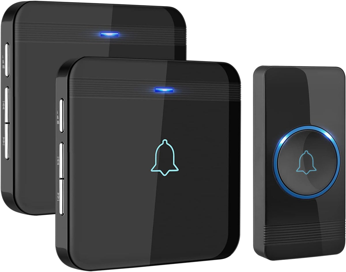 AVANTEK Wireless Doorbell, 1300 Ft Range, Waterproof, 2 Receivers, Black