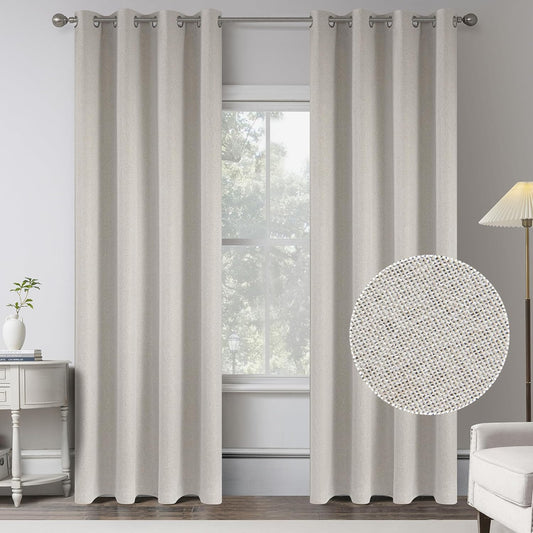 Beige 100% Blackout Linen Curtains 120 Inches Extra Long Ceiling to Floor,Eyelet Top Full Black Out Room Darkening Thermal Insulated Sliding Glass Door Curtain Panels W50 X L120 Length 10 FT Drapery
