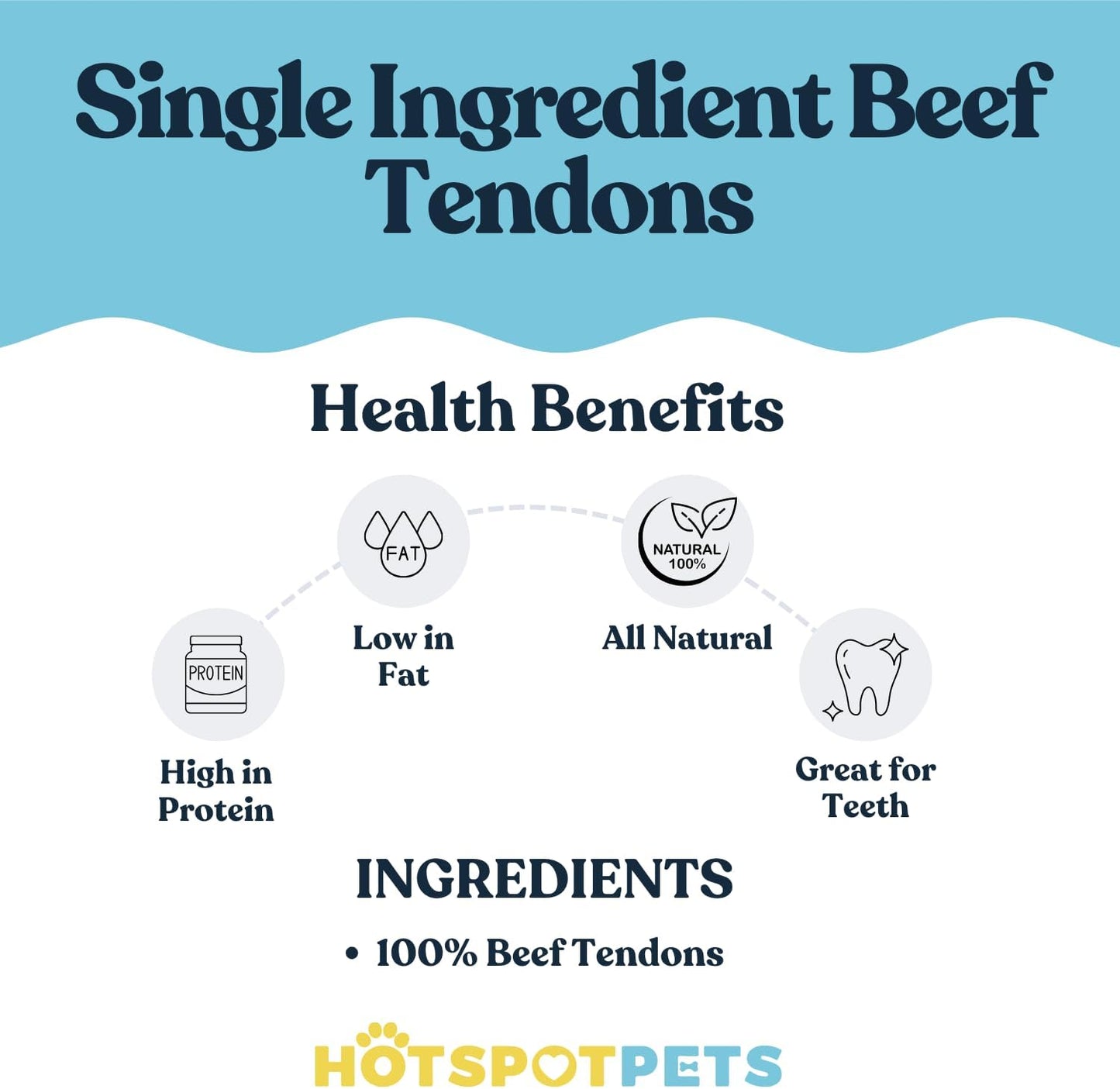 Hotspot Pets Beef Tendon Chews for Dogs (10 Pack) - Made in USA - 8 Inch All Natural, Free-Range, Grass-Fed Premium USDA Gambrol Beef Tendon Stick Treats, Great for Joint Health