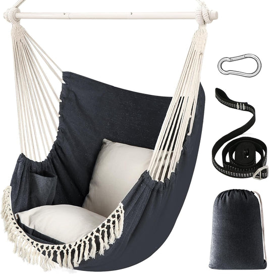 Chihee Hammock Chair Max 500 Lbs 2 Cushions Spreader Bar Strap Carabiner