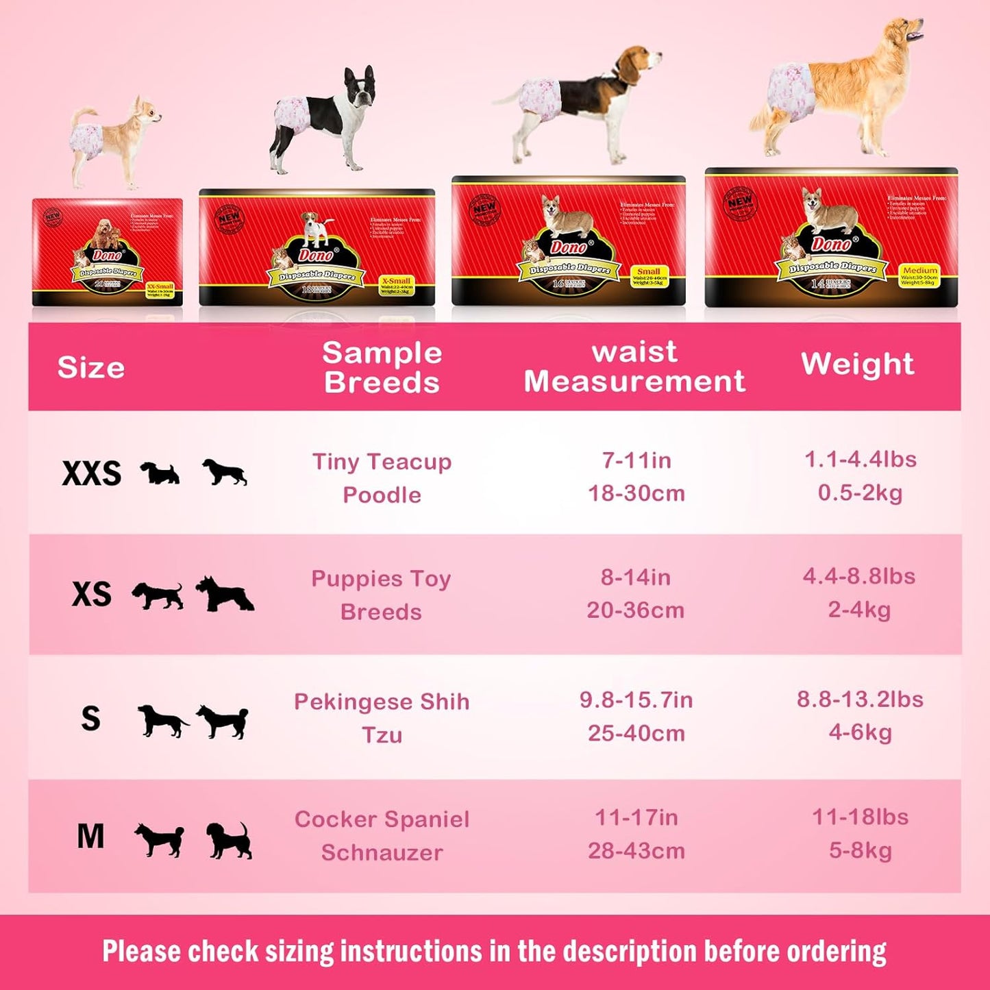 Dono Disposable Pet Diapers for Female Dogs Super Absorbent Soft Heating and Pee Puppy Diapers Female Liners, Including 20Pcs XXS Diapers for Dogs and Cats