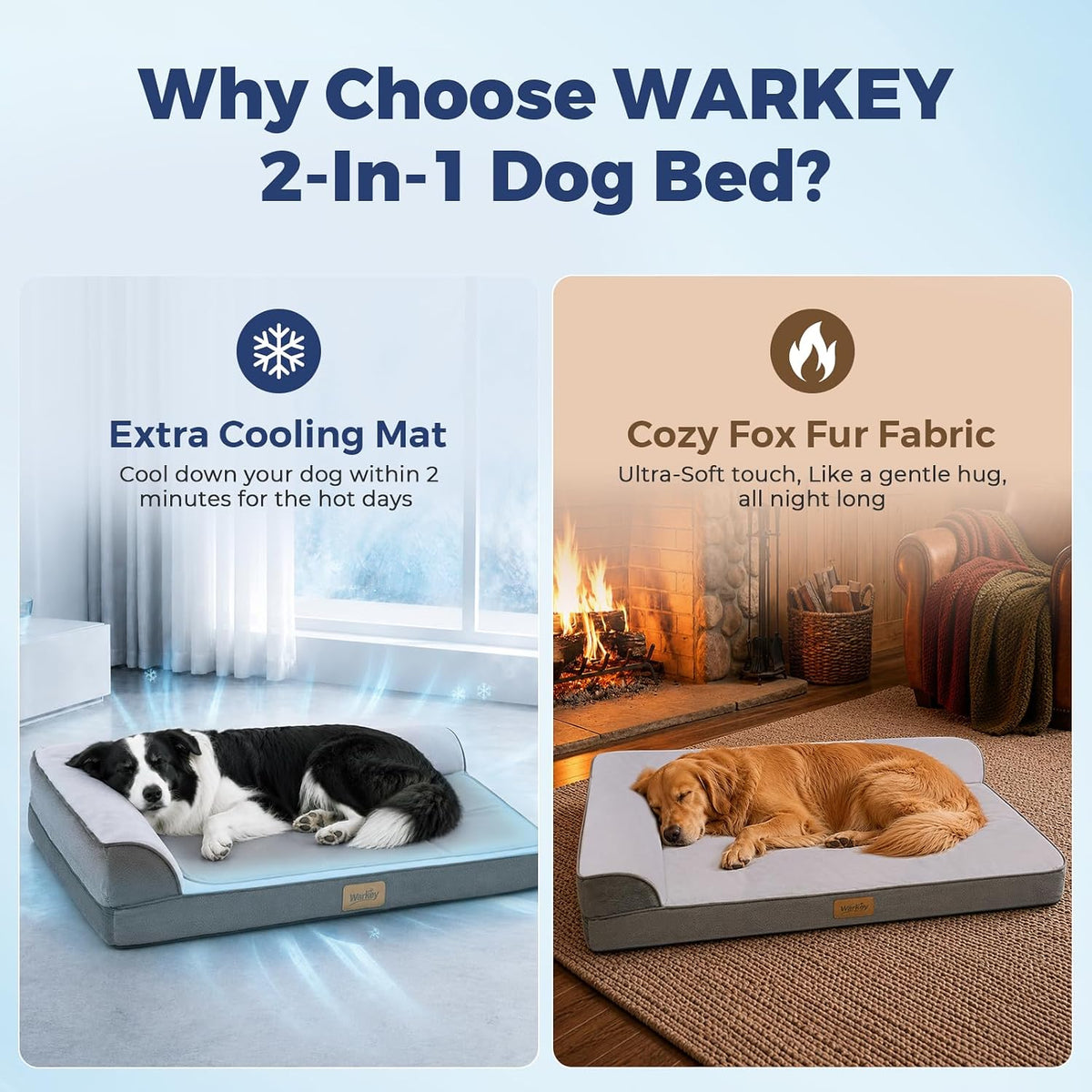 Cooling Dog Bed for Large Dogs, Orthopedic Dog Bed with Cooling Gel Mat, Removable Washable Cover, Waterproof Lining, Non-Slip Bottom, Summer Pet Bed for Sleeping, Size:40"*32"*8"