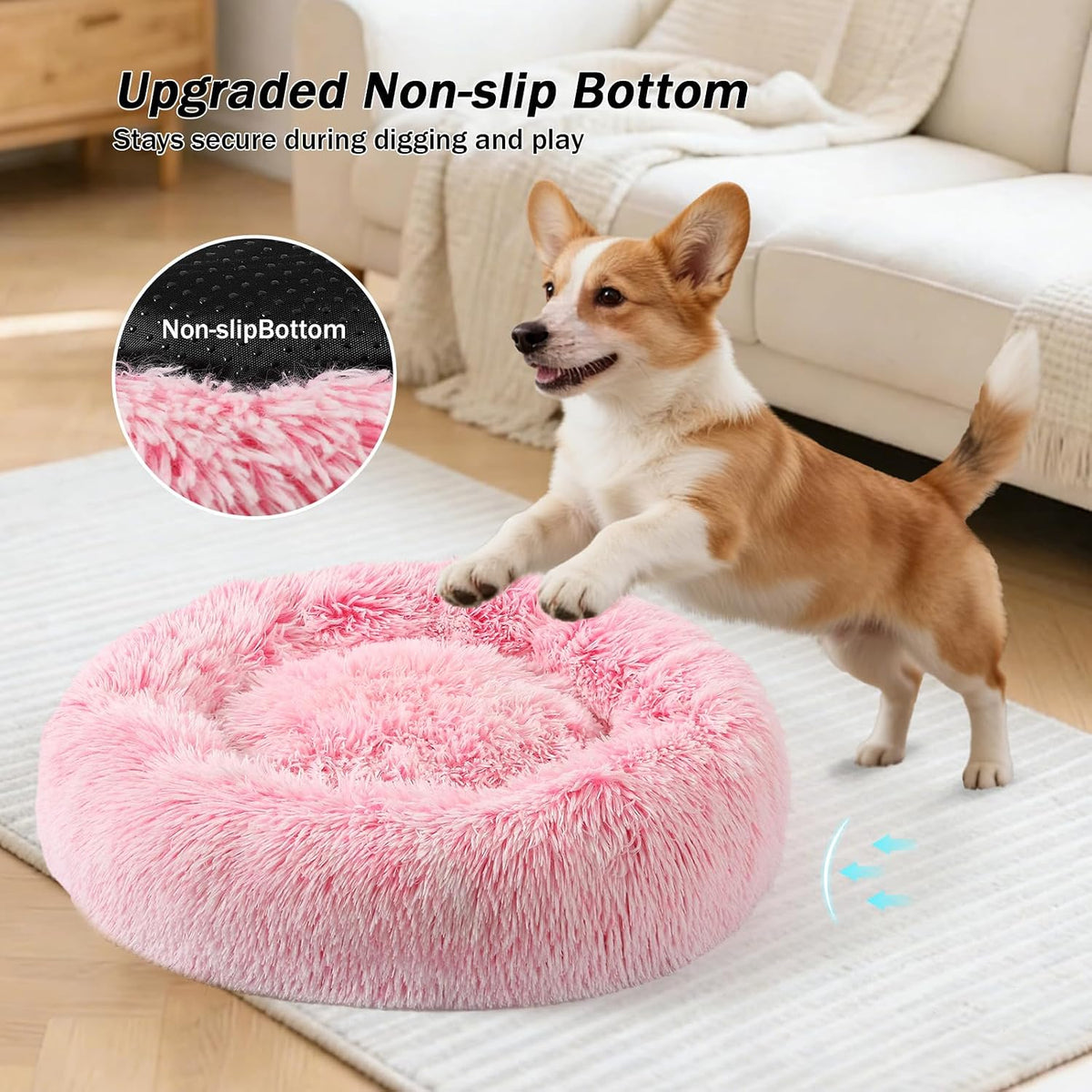 NOYAL Donut Dog Bed for Small Medium Pets, Plush Calming Faux Fur