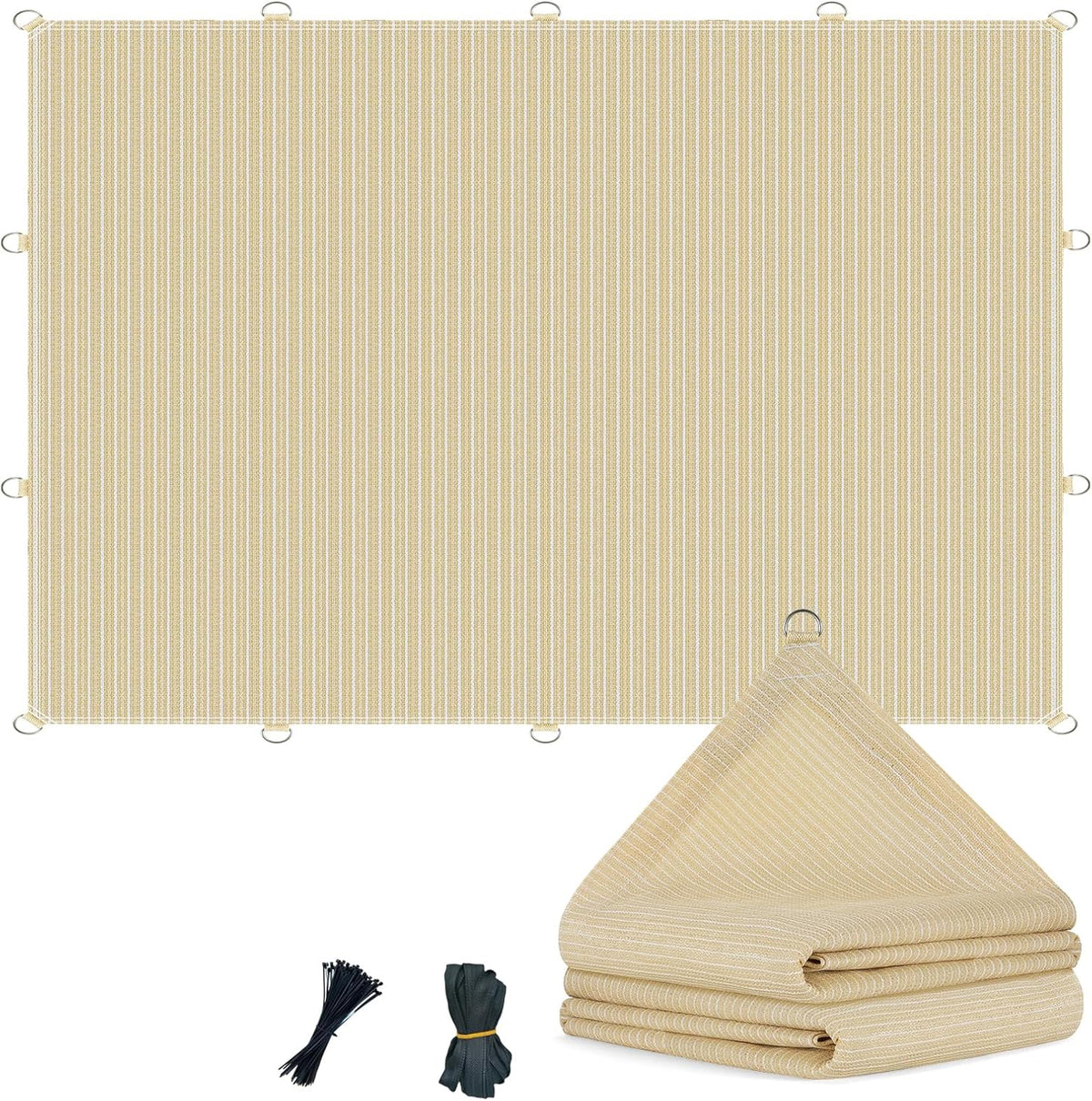 MEANCHEN 90% 12X20Ft Sun Shade Cloth with D-Rings, Pergola Shade Cover, Beige Sunshade