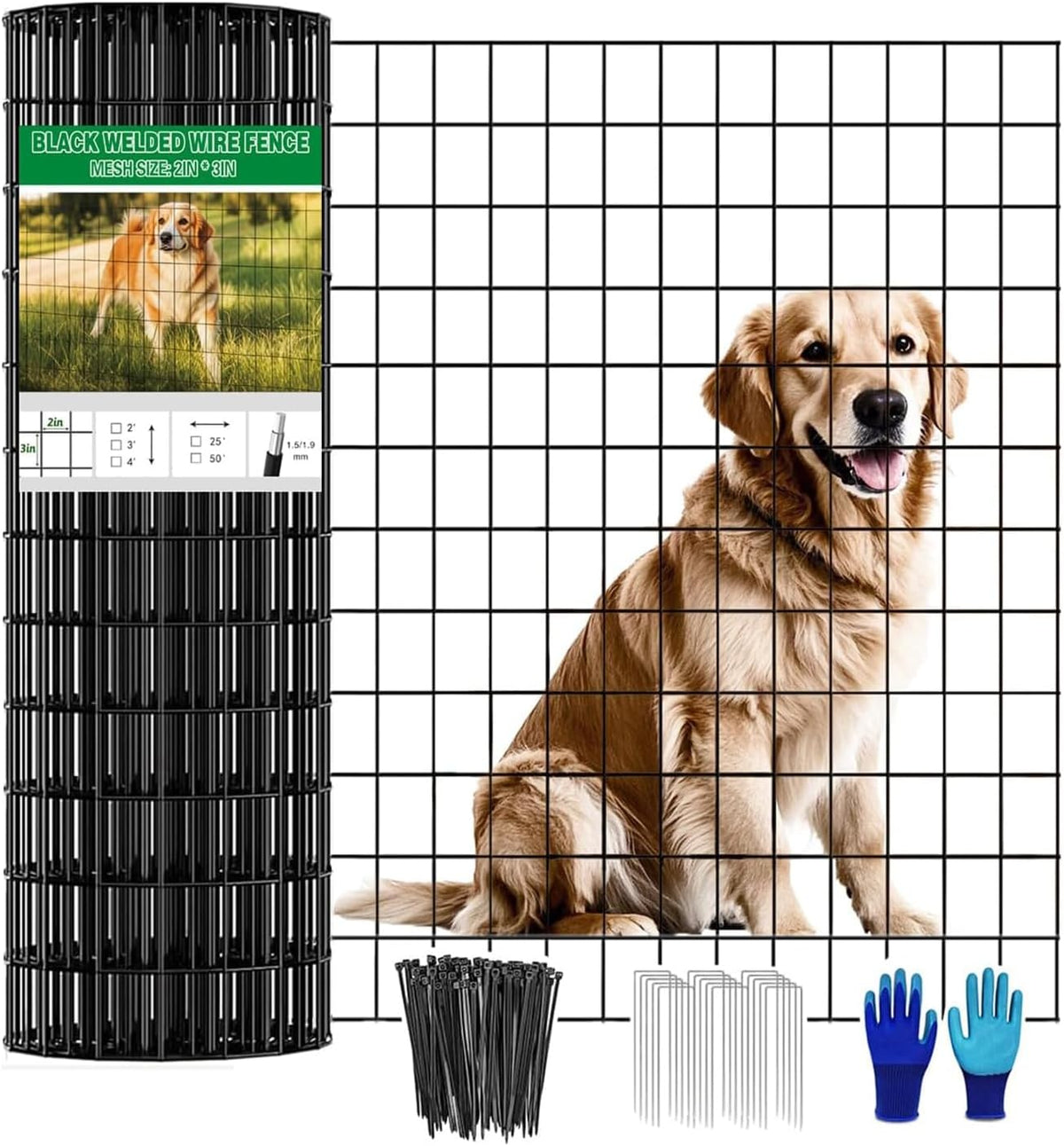 Welded Wire Fence 36Inch X 50Ft Roll,16 Gauge 2" X 3" Mesh Black