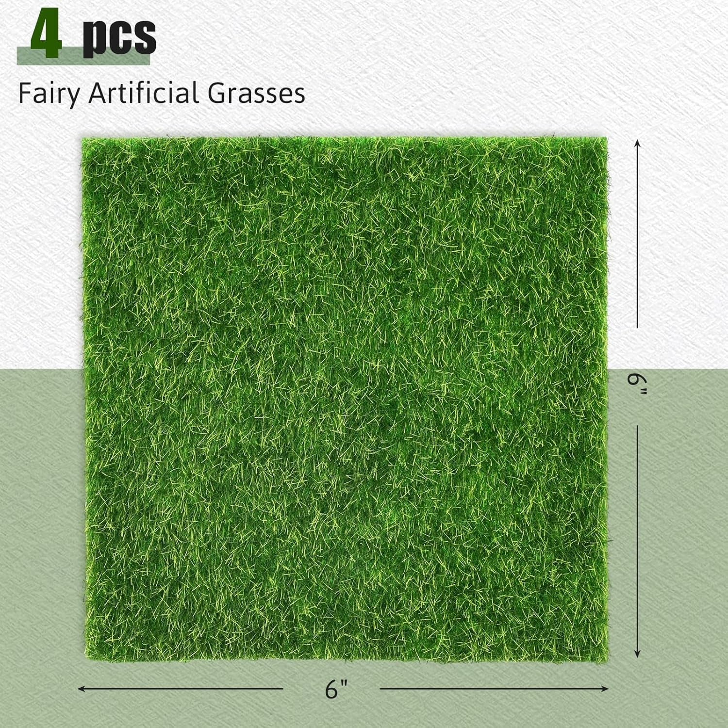 Shindel 4 Packs Fake Grass Decor for Crafts, 6" X 6" Fairy Artificial Moss for Miniature Garden, Dollhouse Accessories Diorama Supplies DIY Decoration